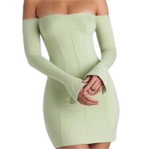 Oh Polly Suki Lace Trim Off-Shoulder Pastel Mini Dress - Whimsical Cottagecore